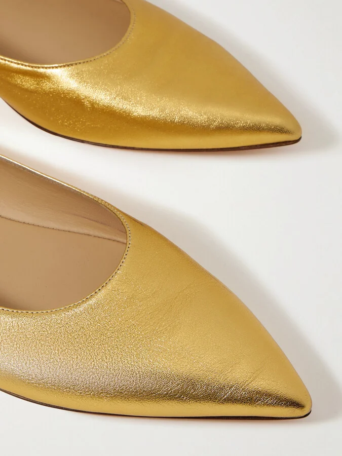 Gabriela Hearst - Fleur Embellished Metallic Leather Ballet Flats - Gold - Image 4
