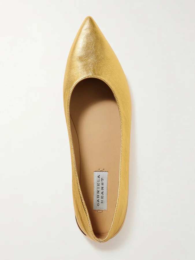 Gabriela Hearst - Fleur Embellished Metallic Leather Ballet Flats - Gold - Image 5