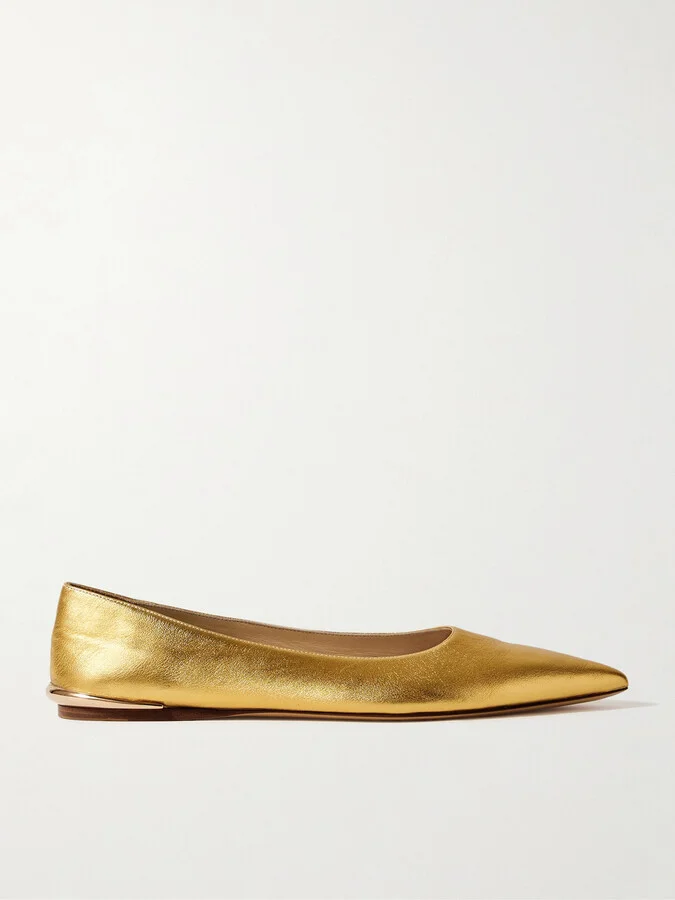 Gabriela Hearst - Fleur Embellished Metallic Leather Ballet Flats - Gold
