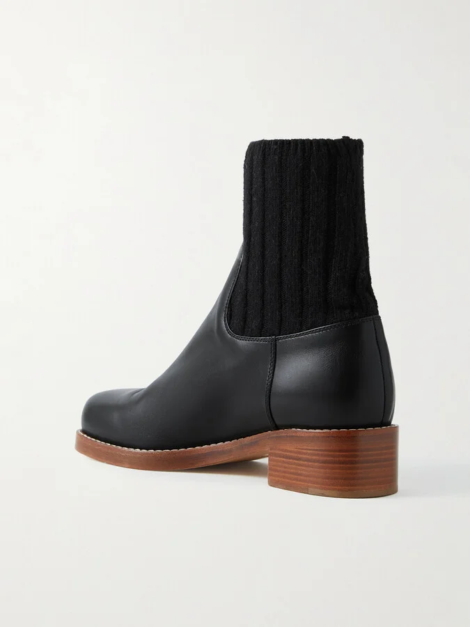 Gabriela Hearst - Hobbes Ribbed Cashmere-trimmed Leather Chelsea Boots - Black - Image 3