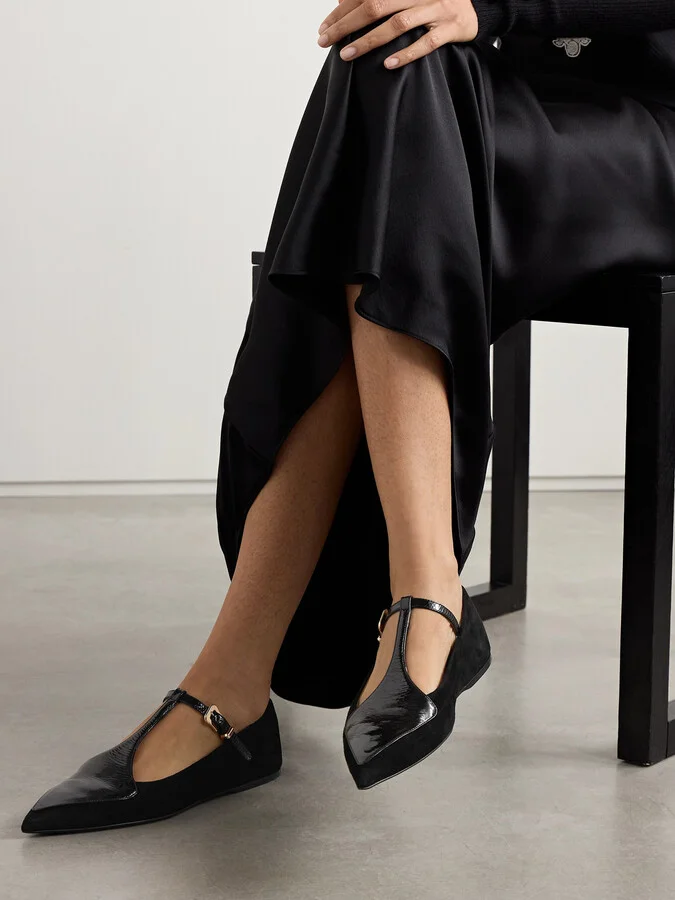 Gabriela Hearst - Liv Patent Leather-trimmed Suede Mary Jane Ballet Flats - Black - Image 2