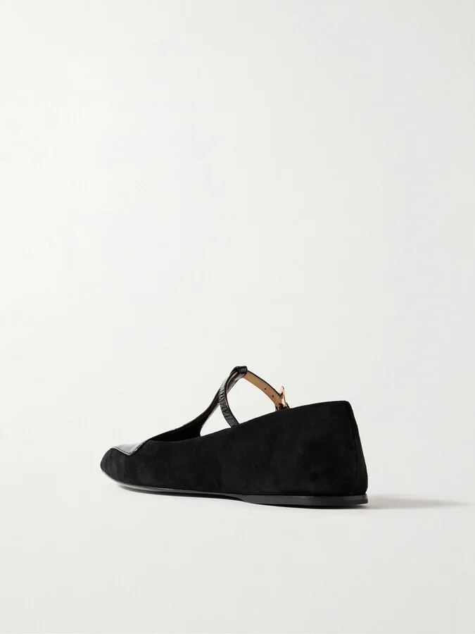 Gabriela Hearst - Liv Patent Leather-trimmed Suede Mary Jane Ballet Flats - Black - Image 3