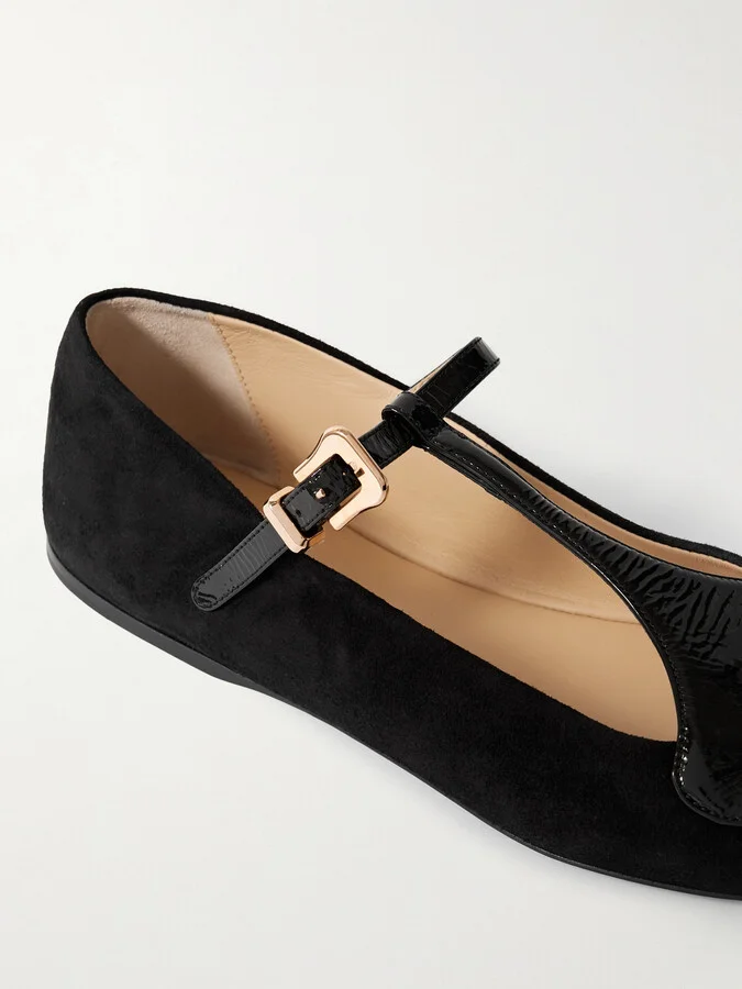 Gabriela Hearst - Liv Patent Leather-trimmed Suede Mary Jane Ballet Flats - Black - Image 4