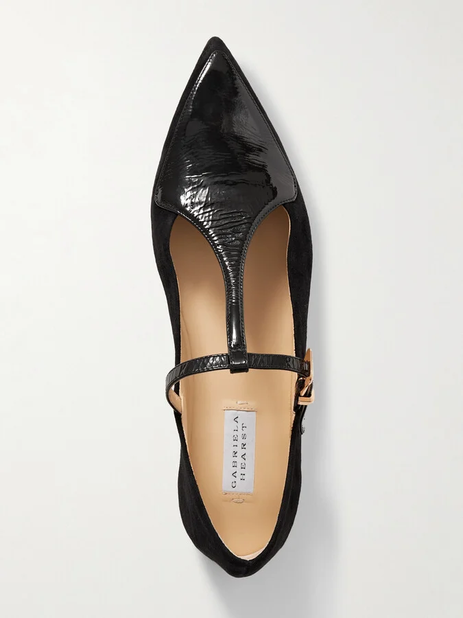 Gabriela Hearst - Liv Patent Leather-trimmed Suede Mary Jane Ballet Flats - Black - Image 5