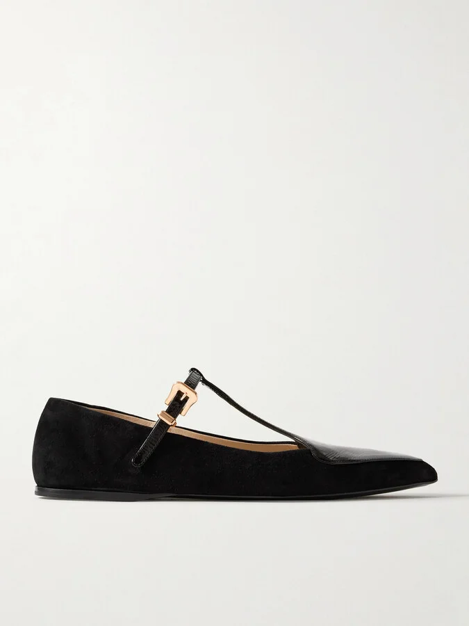 Gabriela Hearst - Liv Patent Leather-trimmed Suede Mary Jane Ballet Flats - Black