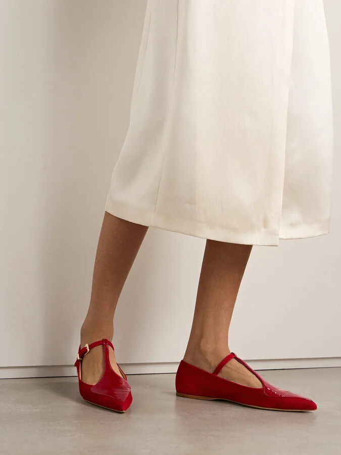 Gabriela Hearst - Liv Patent Leather-trimmed Suede Mary Jane Ballet Flats - Red - Image 2
