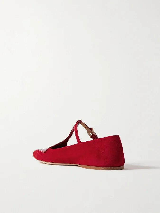 Gabriela Hearst - Liv Patent Leather-trimmed Suede Mary Jane Ballet Flats - Red - Image 3