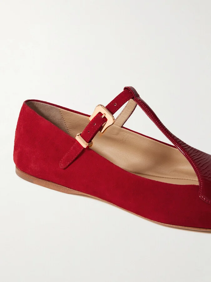 Gabriela Hearst - Liv Patent Leather-trimmed Suede Mary Jane Ballet Flats - Red - Image 4