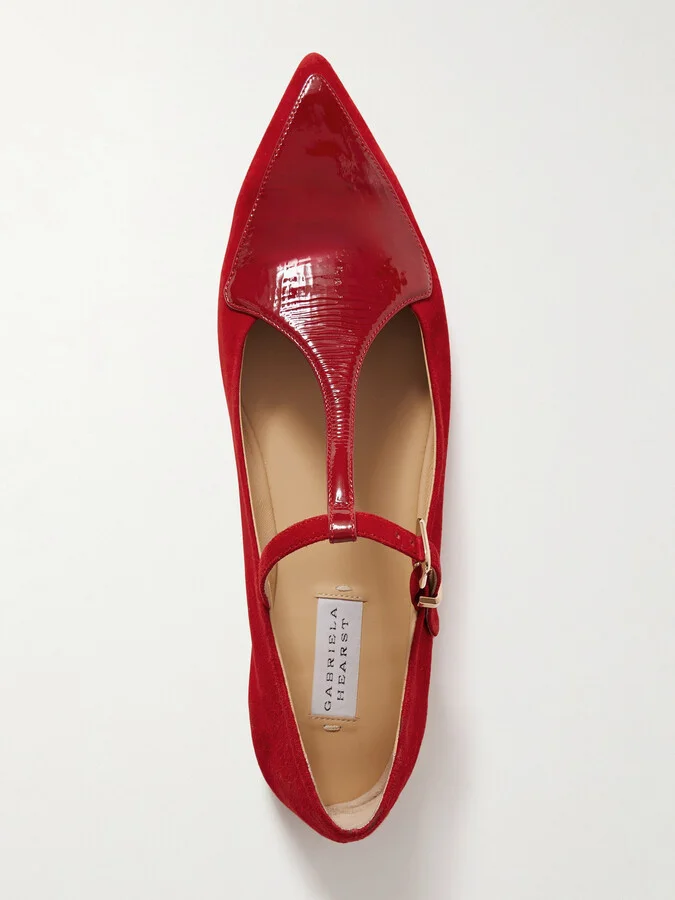 Gabriela Hearst - Liv Patent Leather-trimmed Suede Mary Jane Ballet Flats - Red - Image 5