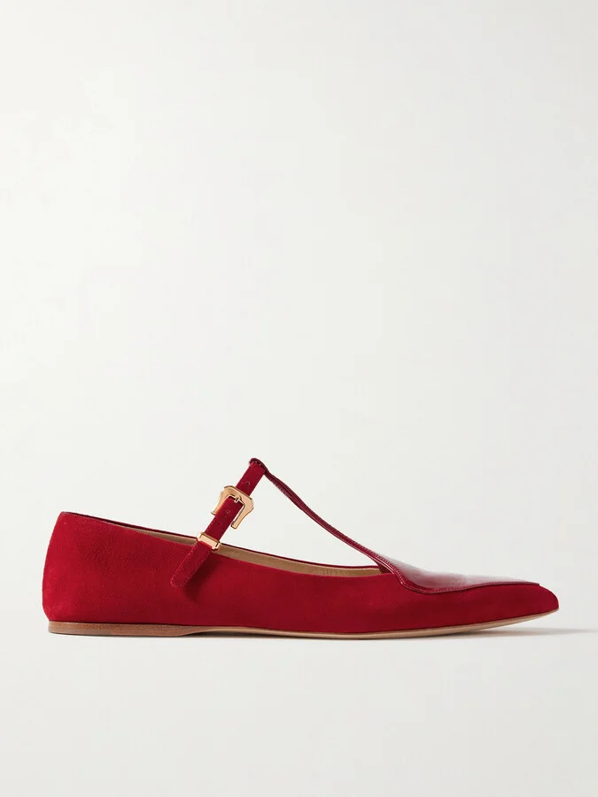 Gabriela Hearst - Liv Patent Leather-trimmed Suede Mary Jane Ballet Flats - Red