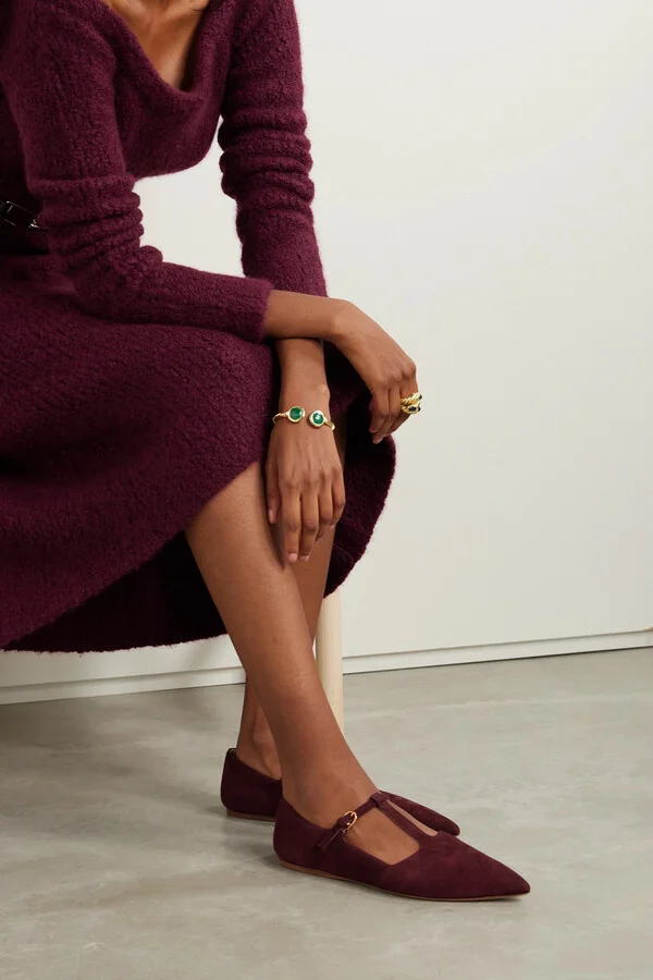 Gabriela Hearst - Lola Suede Point-toe Flats - Burgundy - Image 2