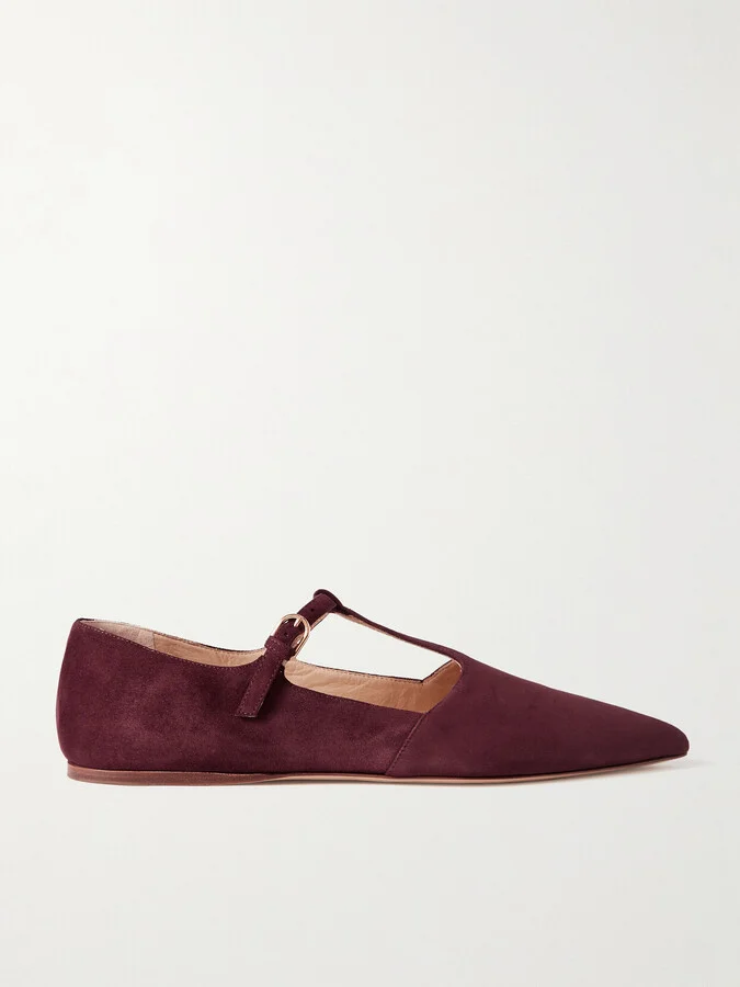 Gabriela Hearst - Lola Suede Point-toe Flats - Burgundy