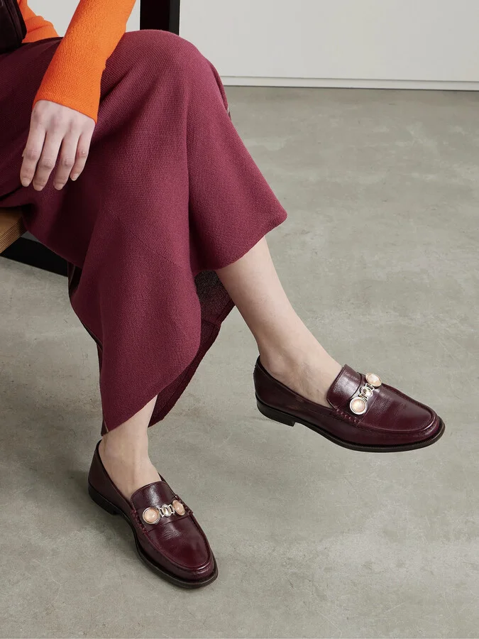 Gabriela Hearst - Melchora Embellished Leather Loafers - Burgundy - Image 2
