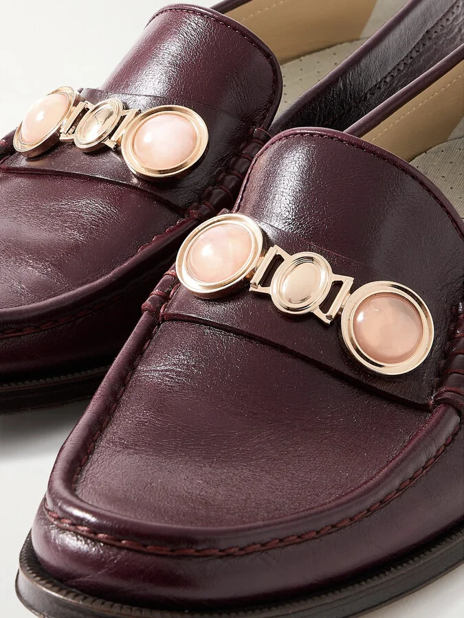 Gabriela Hearst - Melchora Embellished Leather Loafers - Burgundy - Image 4