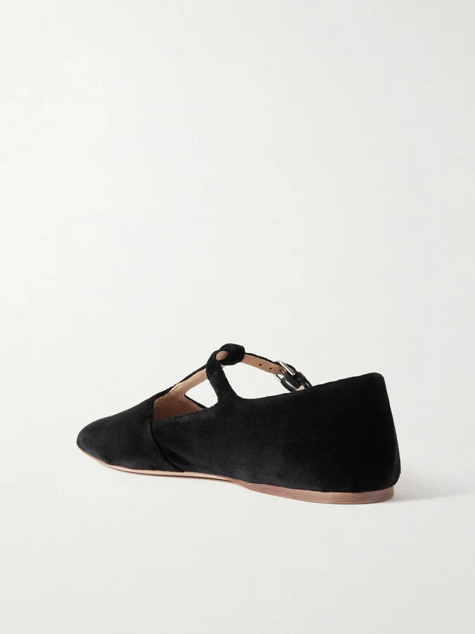 Gabriela Hearst - + Net Sustain Lola Ballerina Organic Cotton-velvet Mary Jane Point-toe Flats - Black - Image 3