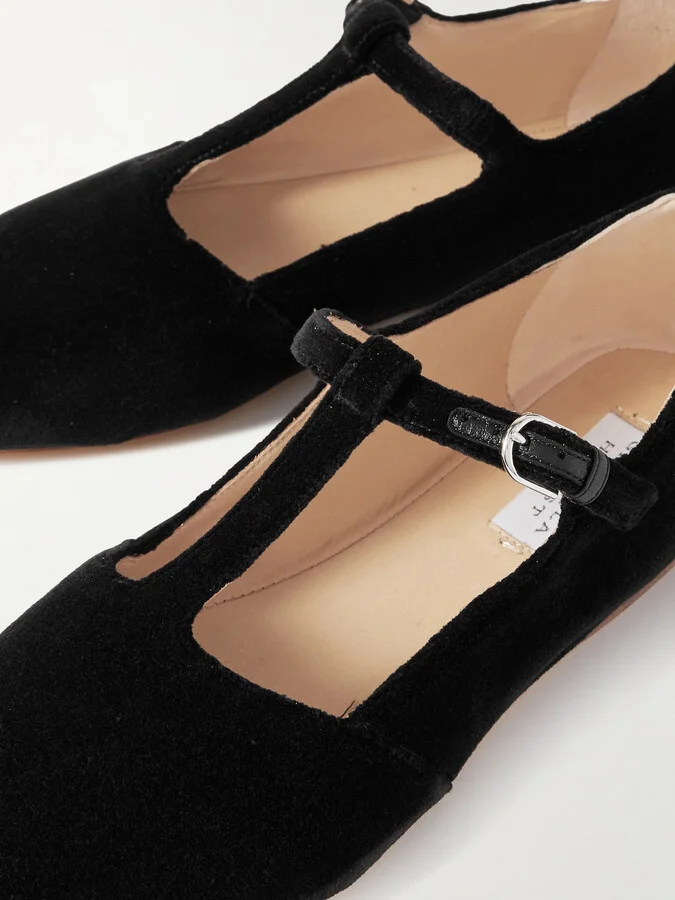Gabriela Hearst - + Net Sustain Lola Ballerina Organic Cotton-velvet Mary Jane Point-toe Flats - Black - Image 4