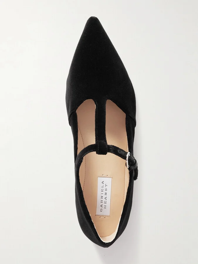Gabriela Hearst - + Net Sustain Lola Ballerina Organic Cotton-velvet Mary Jane Point-toe Flats - Black - Image 5