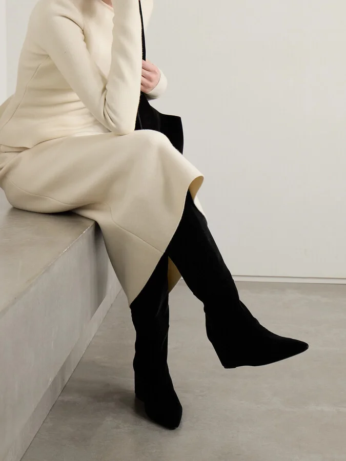 Gabriela Hearst - Remedios Velvet Wedge Knee Boots - Black - Image 2
