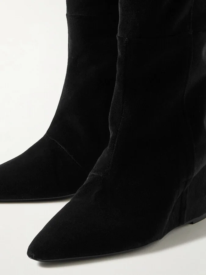 Gabriela Hearst - Remedios Velvet Wedge Knee Boots - Black - Image 4