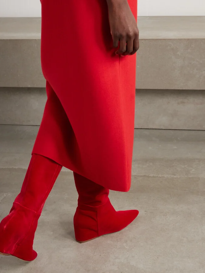 Gabriela Hearst - Remedios Velvet Wedge Knee Boots - Red - Image 2