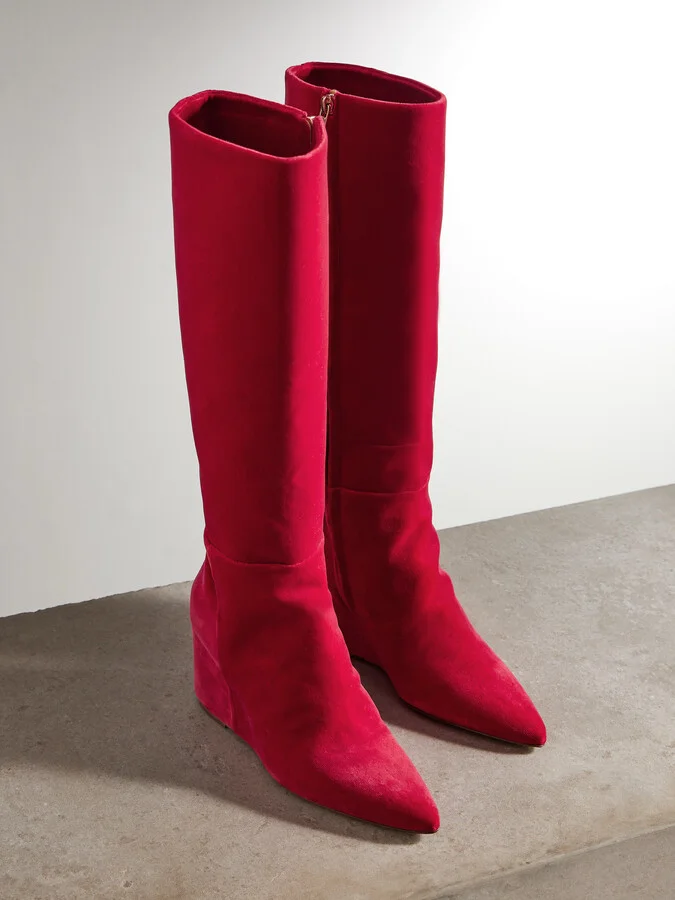 Gabriela Hearst - Remedios Velvet Wedge Knee Boots - Red - Image 5