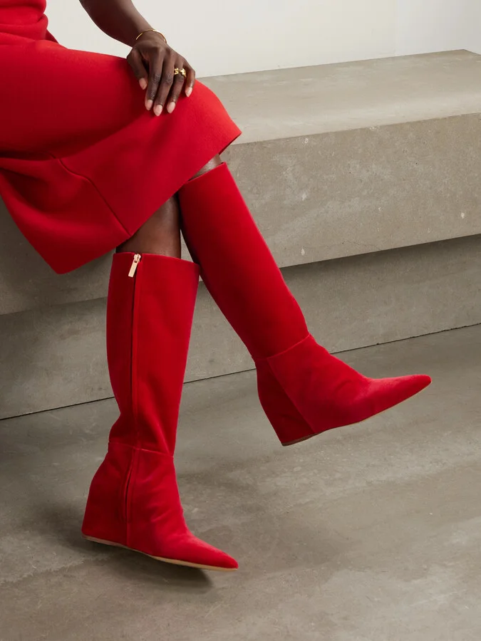 Gabriela Hearst - Remedios Velvet Wedge Knee Boots - Red - Image 6