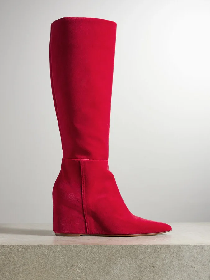 Gabriela Hearst - Remedios Velvet Wedge Knee Boots - Red