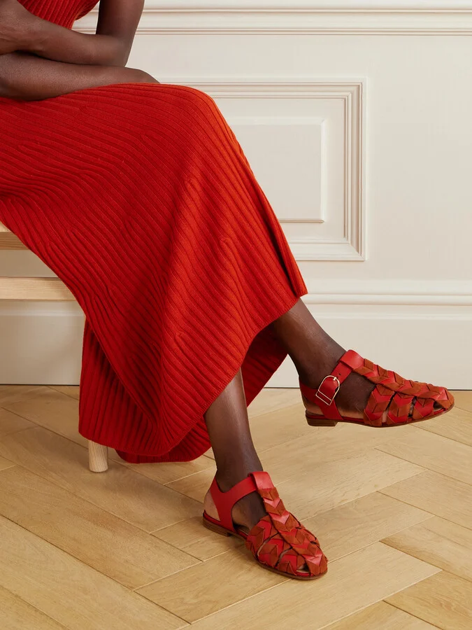 Gabriela Hearst - Willow Suede-trimmed Leather Sandals - Orange - Image 2