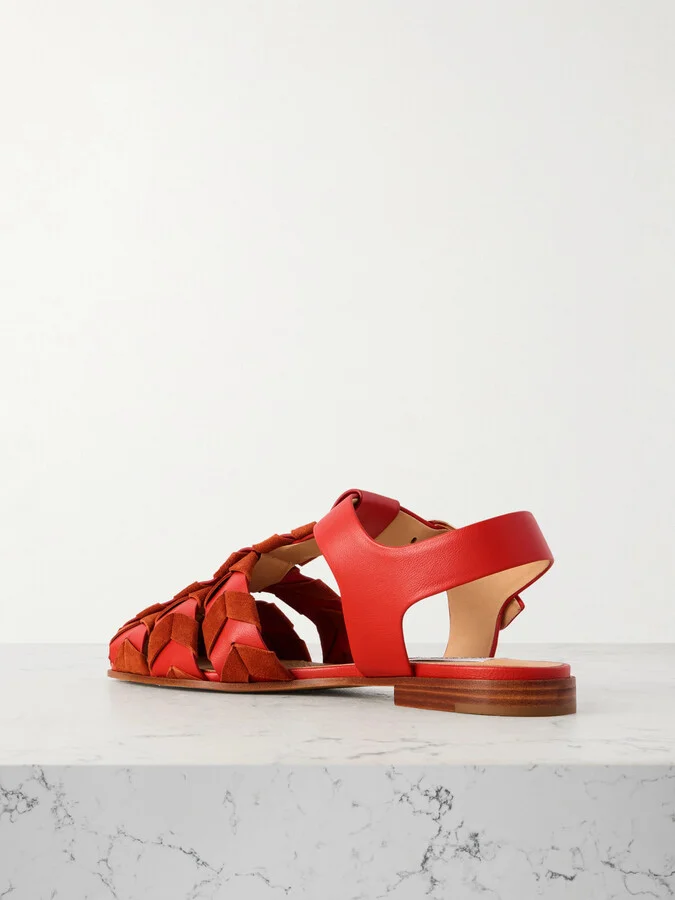 Gabriela Hearst - Willow Suede-trimmed Leather Sandals - Orange - Image 3