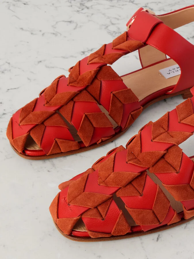 Gabriela Hearst - Willow Suede-trimmed Leather Sandals - Orange - Image 4