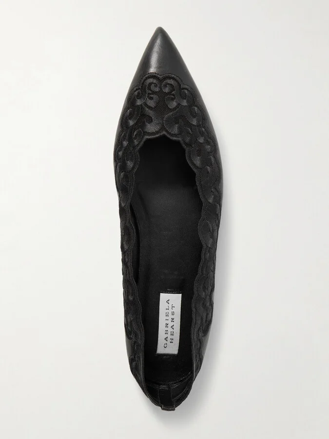 Gabriela Hearst - Ziva Leather And Embroidered Tulle Point-toe Flats - Black - Image 5