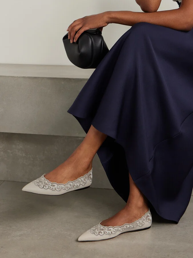 Gabriela Hearst - Ziva Leather And Embroidered Tulle Point-toe Flats - Ivory - Image 2