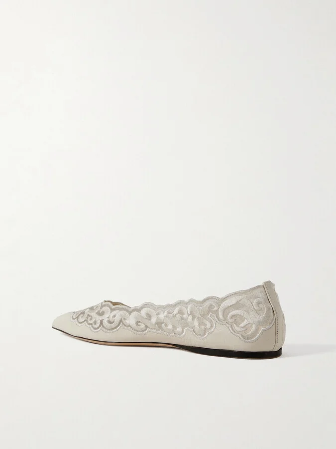Gabriela Hearst - Ziva Leather And Embroidered Tulle Point-toe Flats - Ivory - Image 3