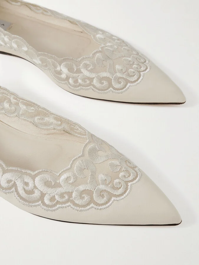 Gabriela Hearst - Ziva Leather And Embroidered Tulle Point-toe Flats - Ivory - Image 4