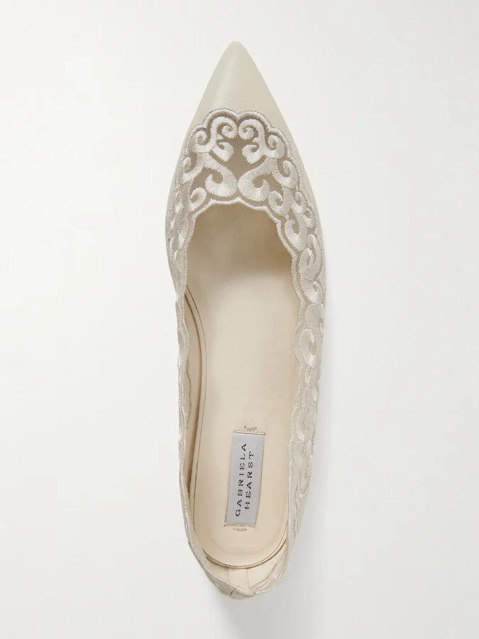 Gabriela Hearst - Ziva Leather And Embroidered Tulle Point-toe Flats - Ivory - Image 5