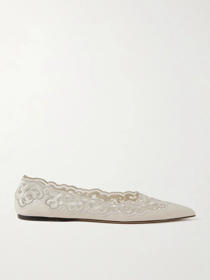 Gabriela Hearst - Ziva Leather And Embroidered Tulle Point-toe Flats - Ivory