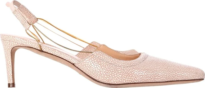 Gabriella Stingray-Effect Slingback Pumps in Beige Leather
