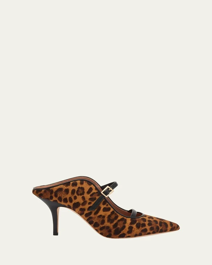 Gala Leopard-Printed Calf Hair Mule Pumps