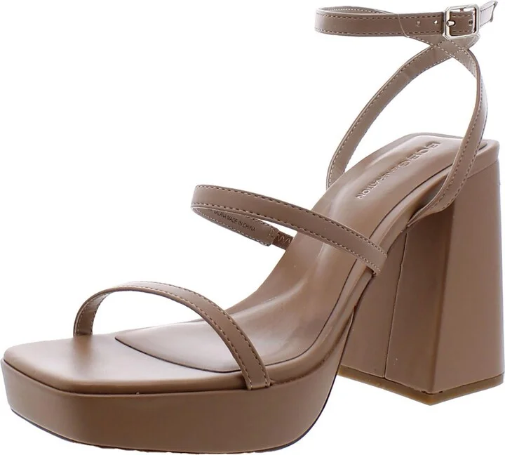 Galana Womens Faux Leather Square Toe Heels