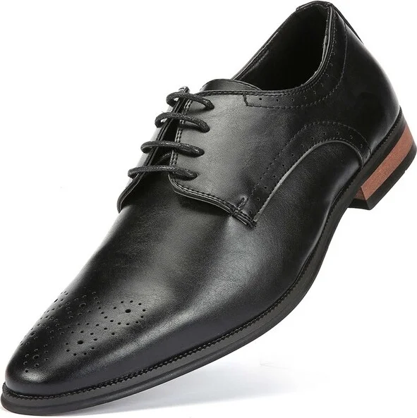 Gallery Seven - Men's Wingtips Oxford Dress Shoe - Black Semi-Brogues, Size: