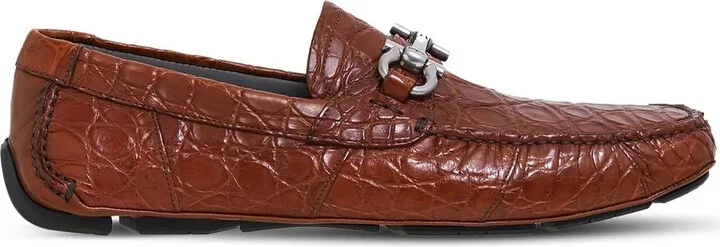 Gancini-buckle leather driving shoes