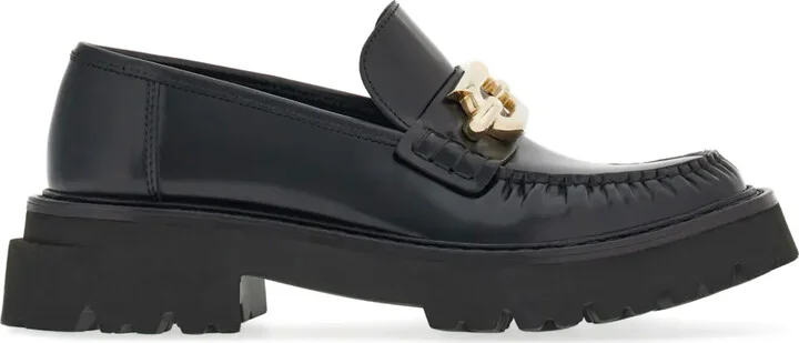 Gancini-buckle leather loafers