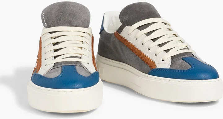 Gancini embroidered suede and pebbled-leather sneakers - Image 2