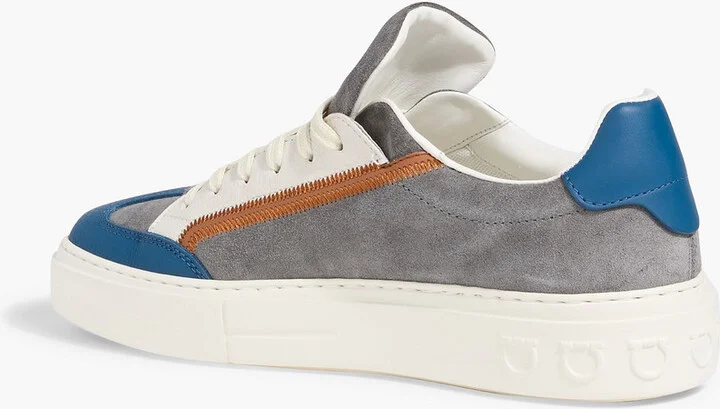 Gancini embroidered suede and pebbled-leather sneakers - Image 3