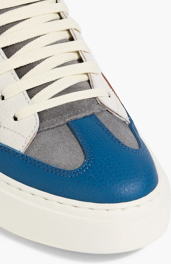 Gancini embroidered suede and pebbled-leather sneakers - Image 4