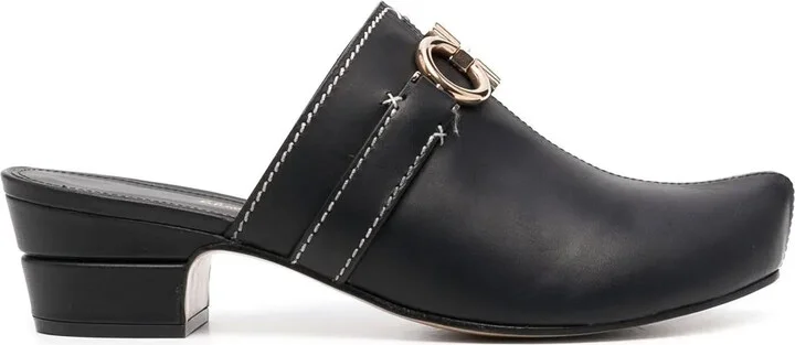 Gancini leather mules