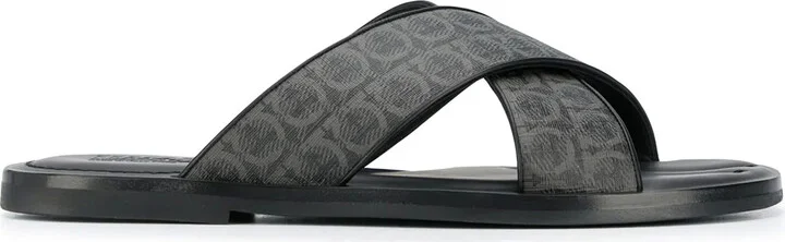 Gancini leather pool slides