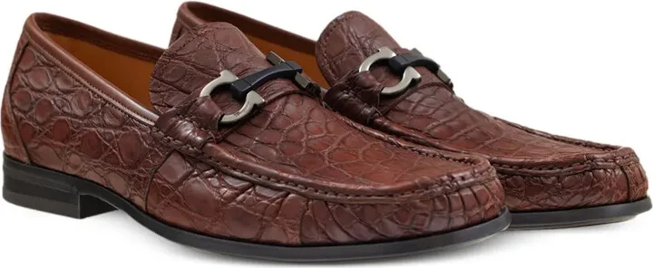 Gancini-ornament embossed-crocodile loafers - Image 2