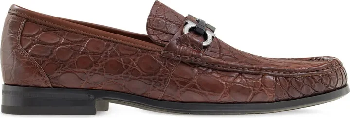 Gancini-ornament embossed-crocodile loafers