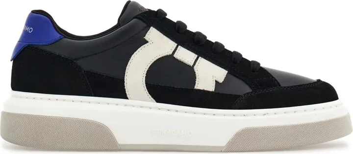 Gancini panelled leather sneakers